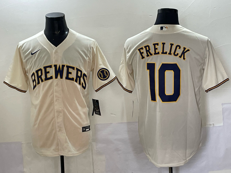 Men Milwaukee Brewers #10 Frelick cream Nike MLB 2025 Jersey 004->milwaukee brewers->MLB Jersey